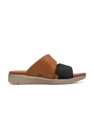 Mules bicolores avec semelle compensée Marron