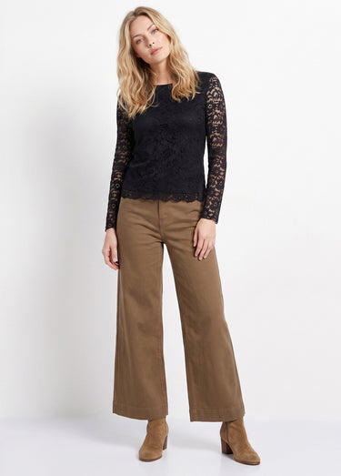 T-shirt dentelle manches longues Noir