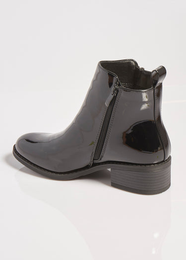 Boots vernies à talon avec double zip Vernis Noir