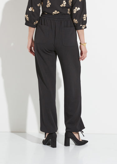 Pantalon large ceinture élastiquée maille crêpe unie Noir