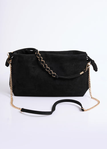 Sac à main pochette chic, en suédine Noir
