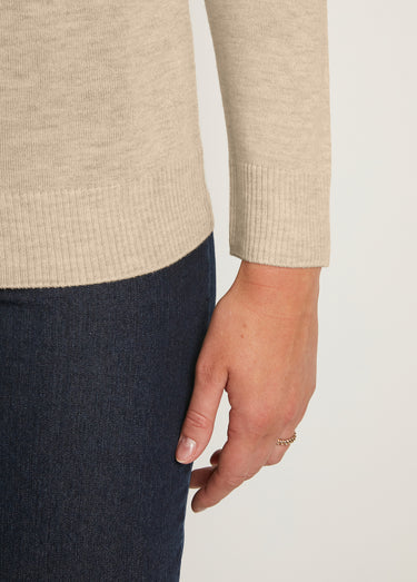 Pull fin col montant jersey uni avec laine mérinos Ficelle