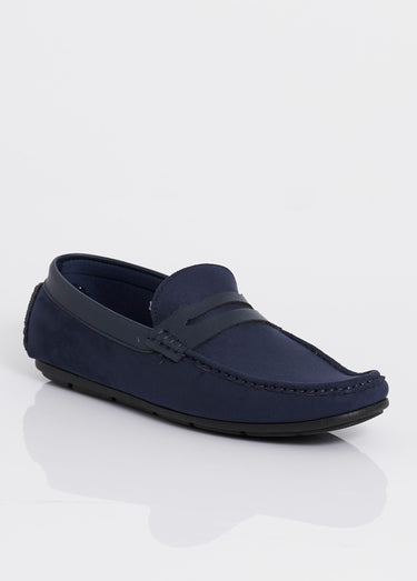 Mocassins plats en suédine et simili Marine