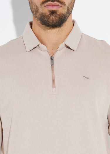 Polo à manches longues avec col zippé Beige