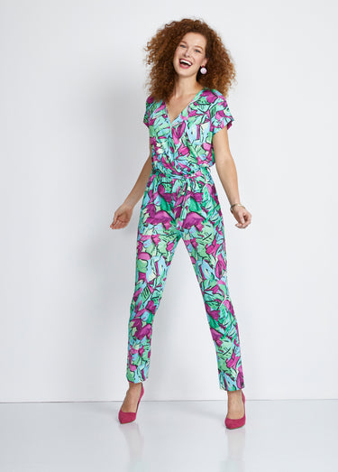 Combinaison pantalon maille extensible Vert/Fuchsia