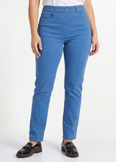 Pantalon droit 5 poches coton stretch Bleu