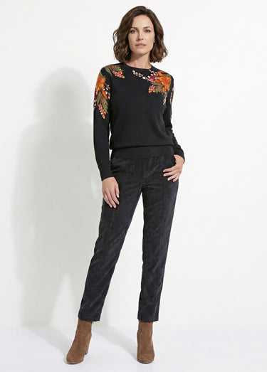 Pull chaud col rond imprimé floral manches longues Noir