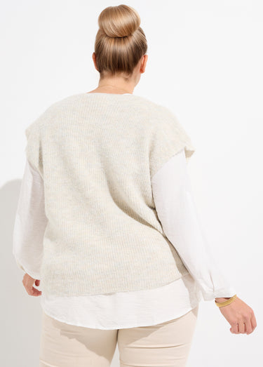 Pull sans manches chaud maille mousseuse Ecru