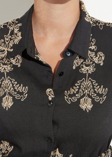 Robe chemisier à broderies contrastées Noir