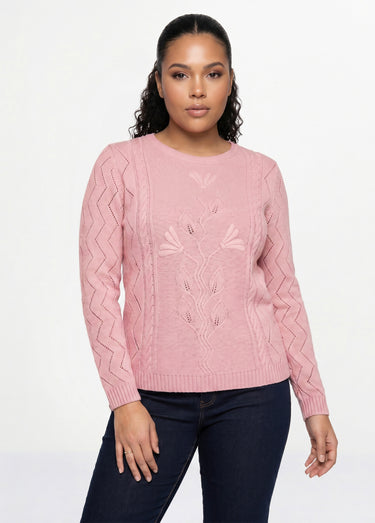 Pull court ajouré torsades Rose