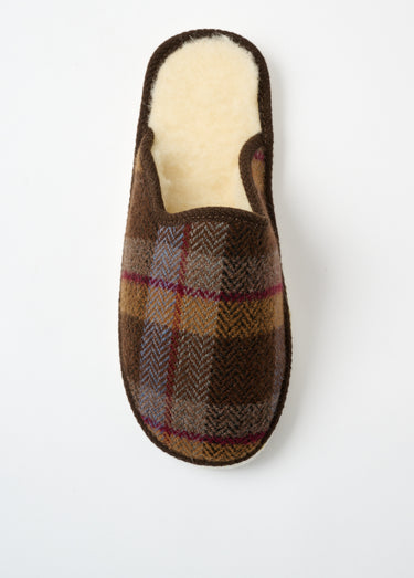 Chaussons mules mixtes tissu écossais Ecossais Marron