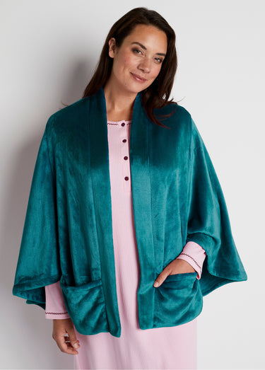 Poncho bord à bord en maille peluche Bleu Canard