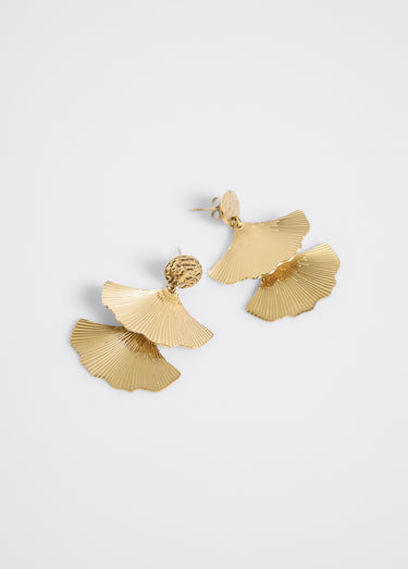 Boucles d'oreilles breloques ginkgo acier inoxydable Dore