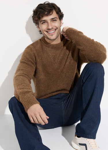 Pull col rond chaud avec de la laine Marron
