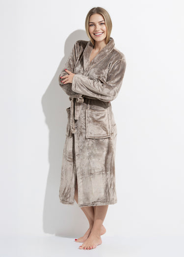 Peignoir long en polaire avec col châle Taupe