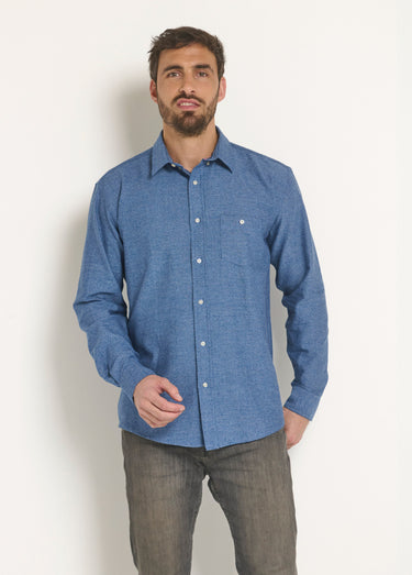 Chemise manches longues poche boutonnée Bleu