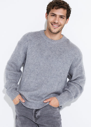 Pull épais chaud avec laine et col rond Gris