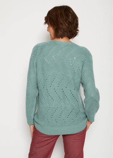 Pull manches chauve-souris maille fantaisie Vert