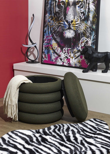 Pouf coffre rond design en mesh ATOME Kaki