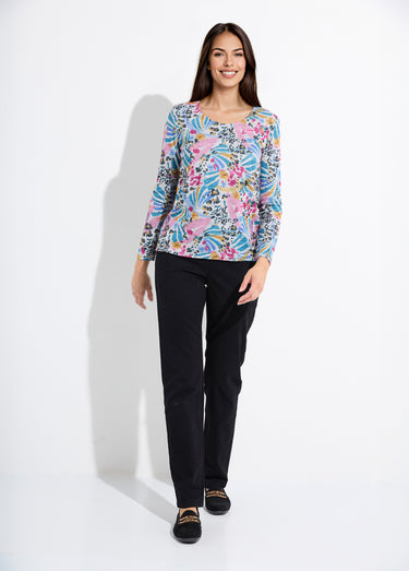 T-shirt chaud imprimé col rond manches longues Gris/Rose