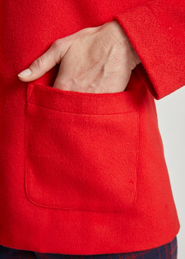 Veste manteau tissu uni ou pied-de-coq Rouge