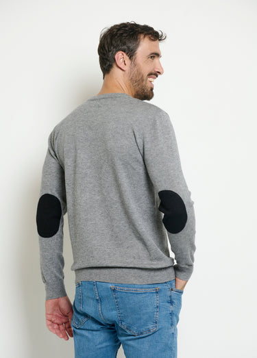 Pull col V maille empiècements coudes Gris Chine