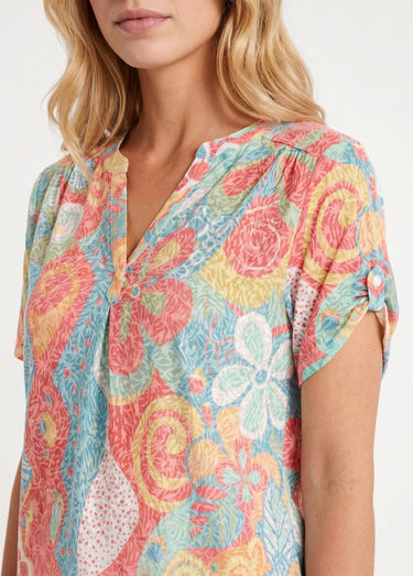 T-shirt long ample fleuri manches courtes Multicolore
