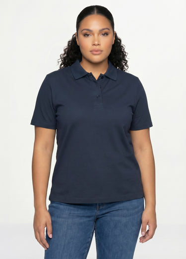 T-shirt maille piquée coton col polo Marine