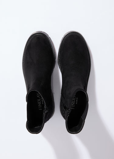 Boots Chelsea en suédine talon animalier Noir