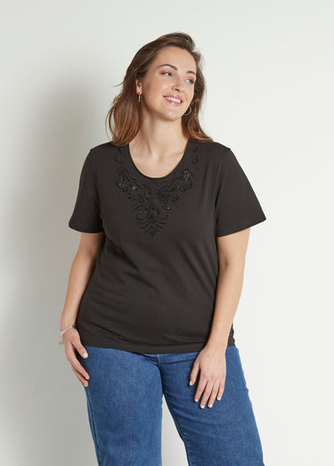 T-shirt court brodé manches courtes Noir