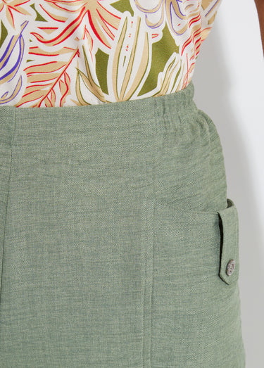 Bermuda tissu gaufré uni taille 3/4 élastiquée Sauge