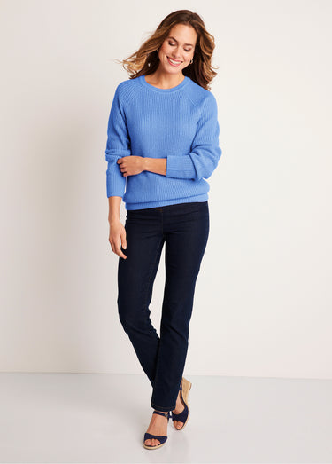 Pull maille brillante col rond Bleu