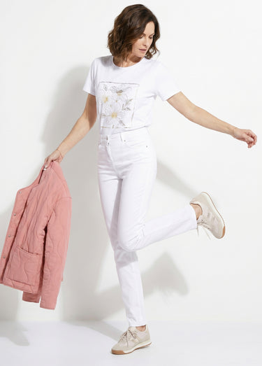 Pantalon droit coton stretch 5 poches Blanc