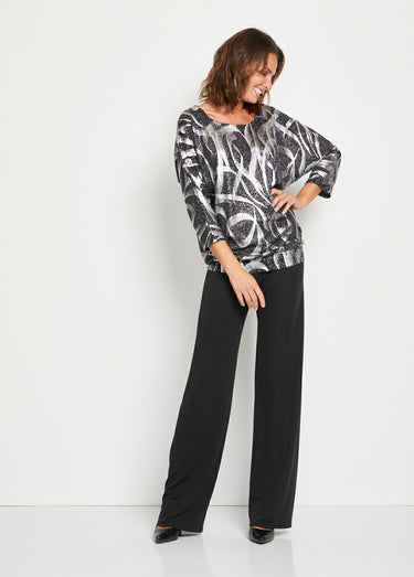 T-shirt long blousant maille pailletée Noir/Argent