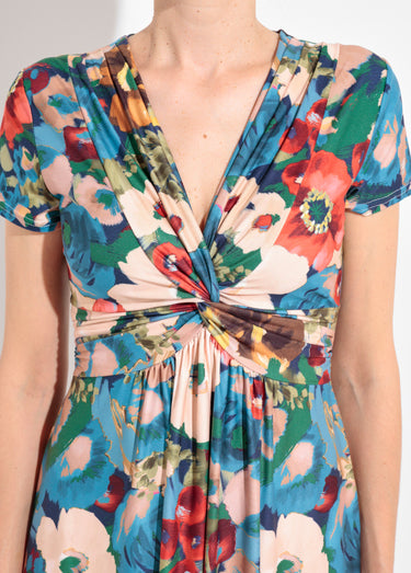 Robe manches courtes imprimé coquelicot Bleu / Rouge
