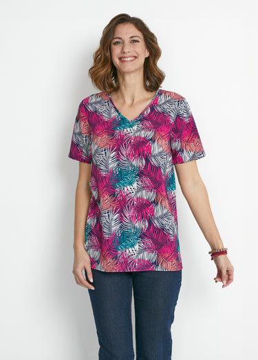 Tunique ample mi-longue en tissu crêpe Vert/Fuchsia