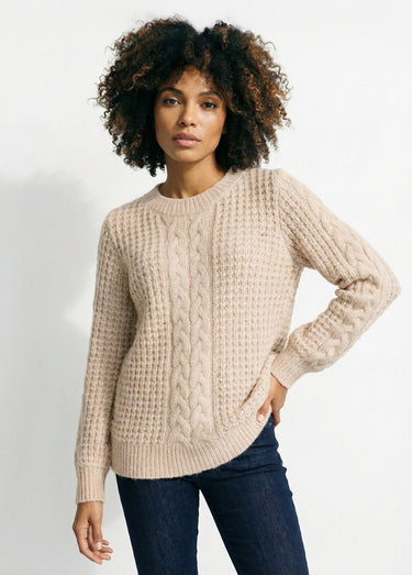 Pull chaud col rond maille moelleuse fantaisie Ficelle