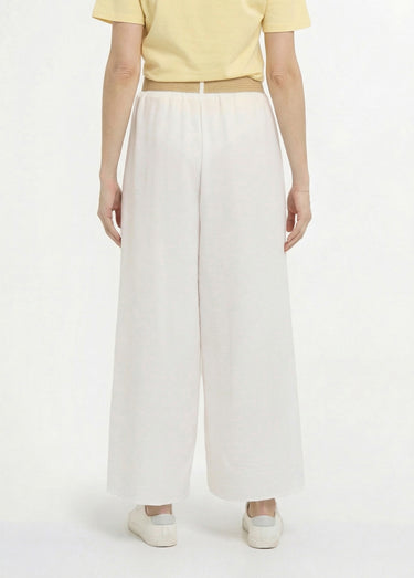 Pantalon fluide + ceinture tressée Blanc