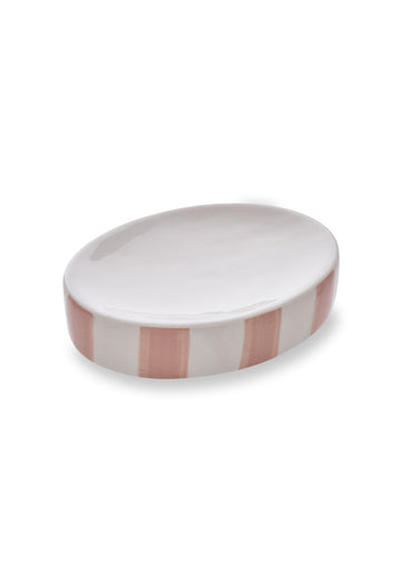 Porte savon en céramique rayée Rose