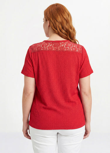 T-shirt court dentelle Rouge