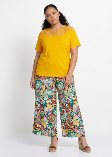 T-shirt coton maille flammée dentelle Safran