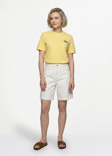 Bermuda femme en denim, coupe trapèze Blanc