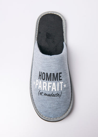 Chaussons mules à message humoristique Gris