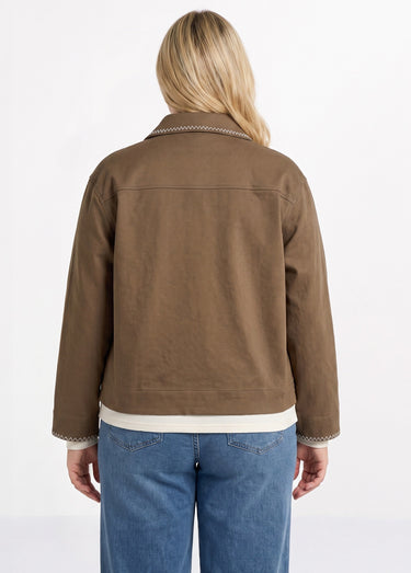 Veste courte en twill avec broderies Marron