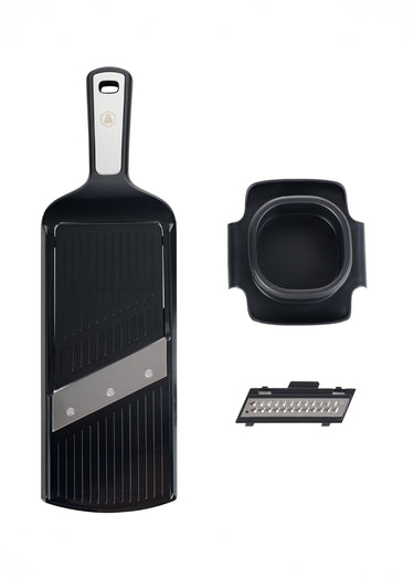 Râpe de cuisine 2 lames inox + poussoir Noir/Gris