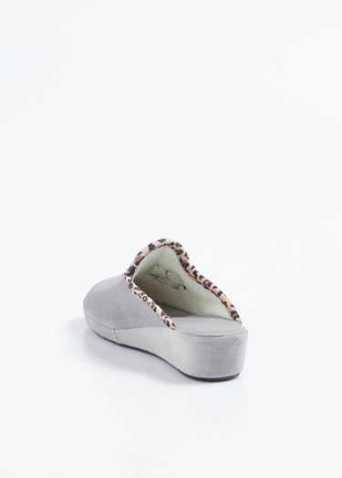 Chaussons mules largeur confort textile velouté Gris