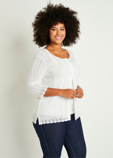 Cardigan boutonnée long ajouré Blanc