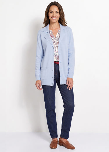 Gilet boutonné mi long col tailleur Bleu Grise