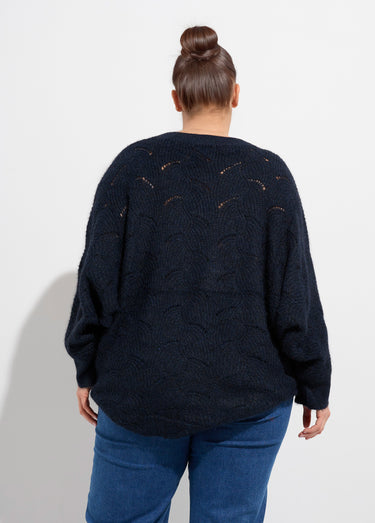 Pull oversize, maille écailles avec laine Marine