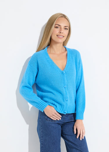 Gilet col V boutonné mélange mohair Bleu